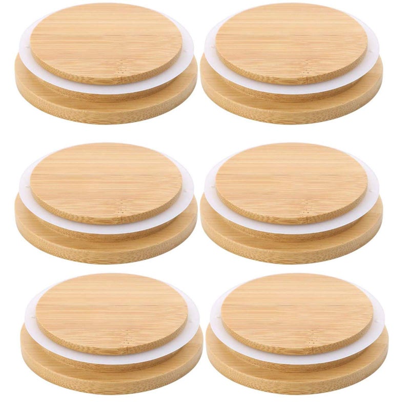 Together-life 6 Pack Wooden Mason Jar Lids, Reusable Bamboo Mason Canning Lids Compatible with Wide Mouth Mason Jar Canning Jar - Image 1